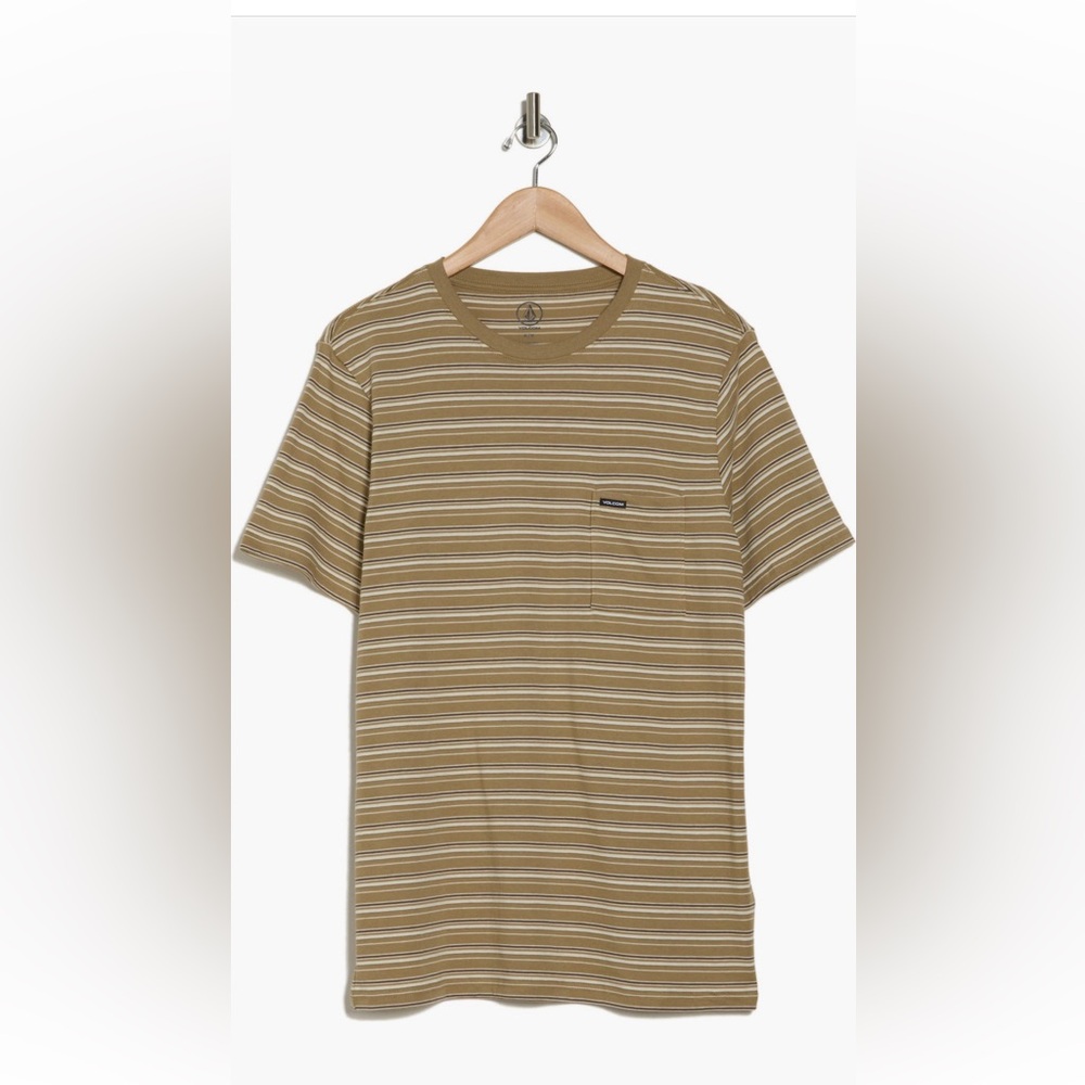 Volcom Sylvan Tan and White Striped Short Sleeve Tee